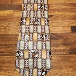 Vintage Disney World Necktie Mickey Mouse Donald Duck Character Silk Tie for Men